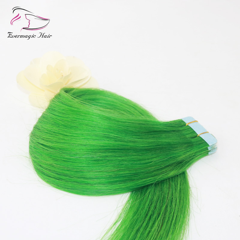 Jade Green Remy Straight Tape in Hair Extensions 20Pcs/Set Seamless PU Tape in Skin Weft Cheap Human Hair
