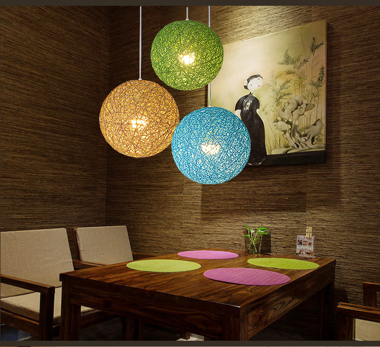 LED Pendant Lamp Hemp Rope Light Ball Chandelier Lights Restaurant Villa Hotel Lighting Living Room