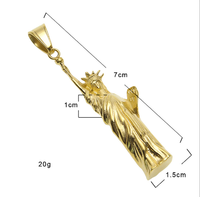 USA Statue of Liberity Pendant Necklace Unisex Hip Hop Necklace Stainless Steel Gold Silver Plated 24" Cuban Link Chain Necklace Fashion Jew
