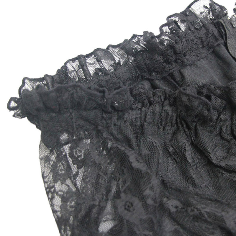 Victorian Gothic Black Ruffle Lace Lolita Style Long End Corset Top Blouse Shirt / Mini Dress with Lace Bow Details Victorian Corset Dress