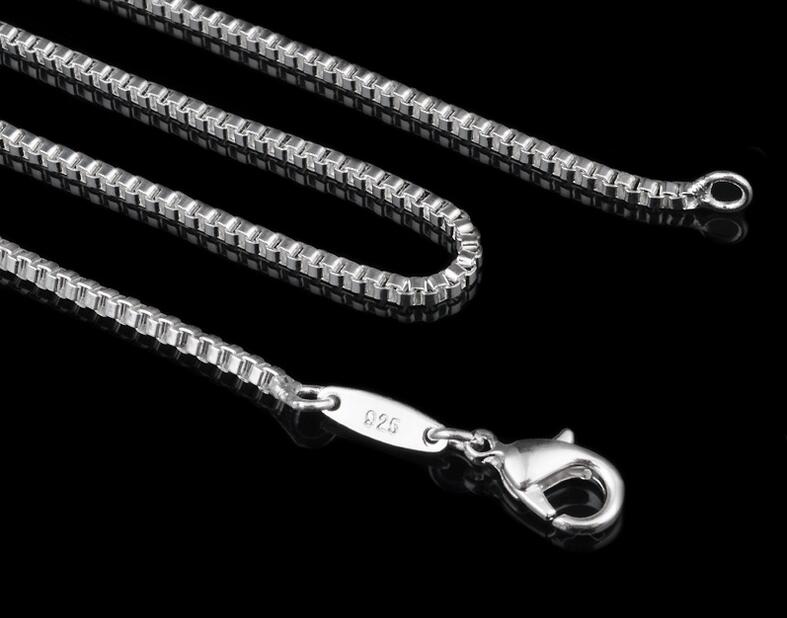 Man woman Necklace 925 sterling Silver 2MM Box Chain Necklace 16inch/18inch/20inch/22inch/24inch for Pendants
