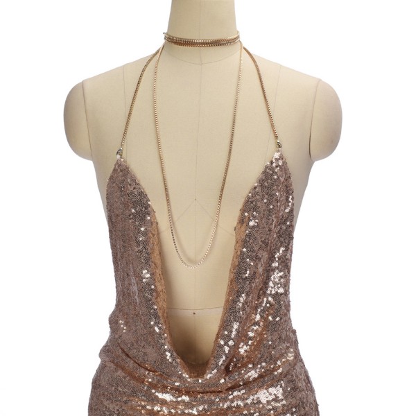 Sexy Sequined Prom Dresses Side Split Open Back Evening Wear Halter Neck Party Gowns In Stock