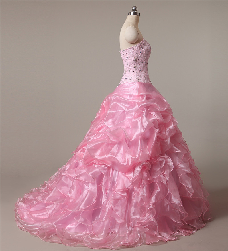 2017 Sexy Princess Crystal Lace Ball Gown Quinceanera Dresses with Beading Organza Sweet 16 Dresses Vestido Debutante Gowns BQ06