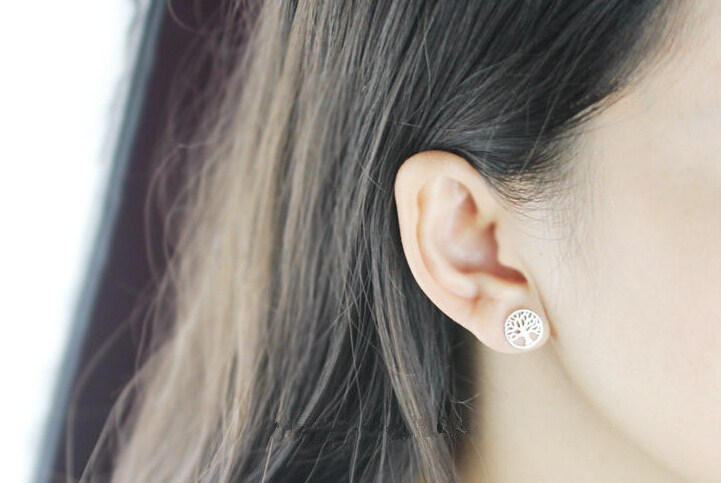 10Pair Simple Family Tree of Life Earring Round Circle Christmas Plant Tree Stud Earring Palm Prata Chakra Tree Earrings
