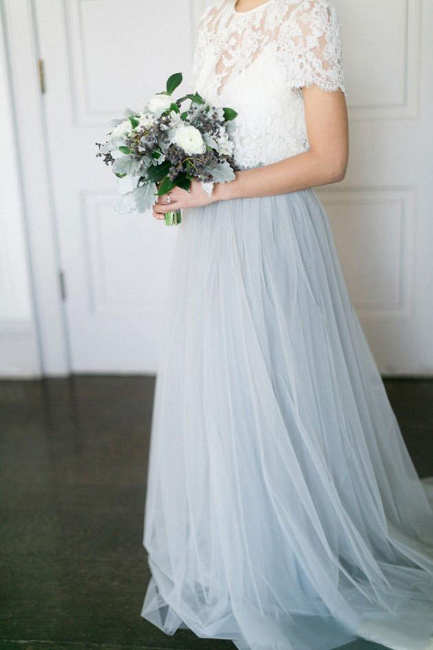 Country Style Wedding Dresses 2017 Cheap White Lace Dusty Blue Tulle Short Sleeve Long Bridal Gowns Plus Size Custom Made EN11241