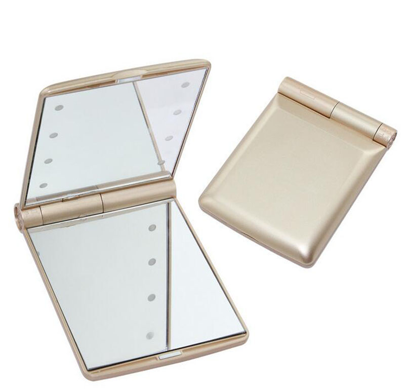 Lady Makeup Cosmetic Folding Portable Mini Compact Pocket Mirror 8 LED Lights Lamps Mirrors Hot Selling Gifts ZA2070