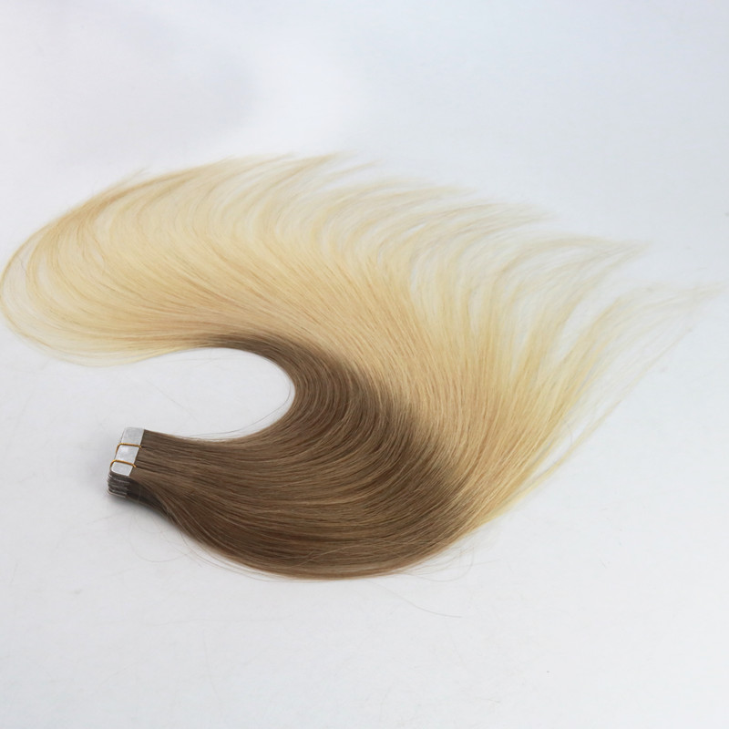 Ombre Color #6#613 High Quality Tape in Hair Extensions Seamless Virgin Human Hair Skin Weft Slik Straight Tape on Extension 100g Per Piece