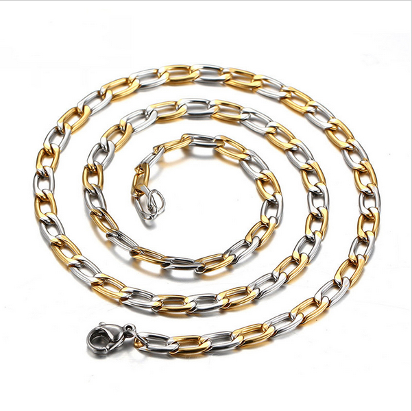 Silver&Gold Color Link Chain Necklace for Men Jewelry Stainless Steel Necklace Jewelry 46CM in Length 4.5mm Width NC-035