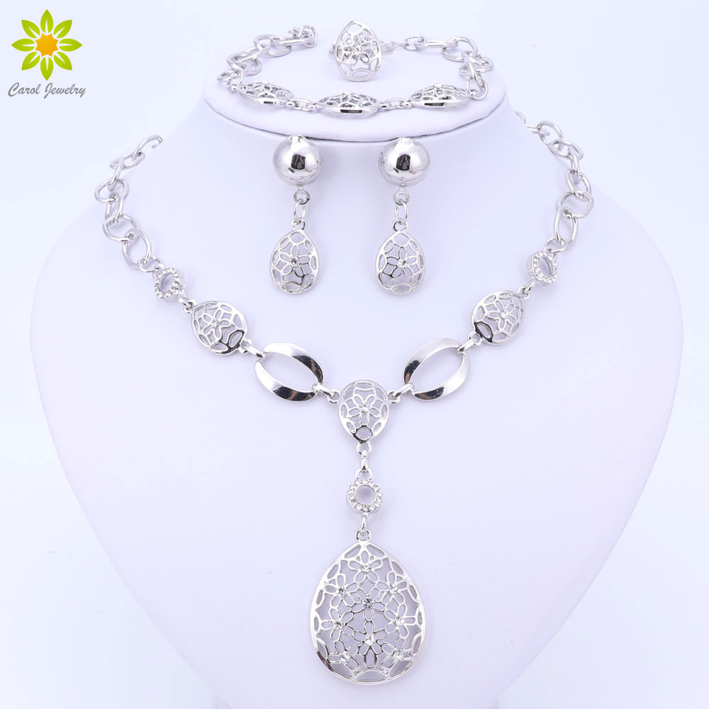 Fashion Vintage Silver Color African Bridal Costume Jewelry Sets Nigerian Wedding Water Drop Crystal Necklace Earrings Set
Fashion Vintage Silver Color African Bridal Costume Jewelry Sets Nigerian Wedding Water Drop Crystal Necklace Earrings Set