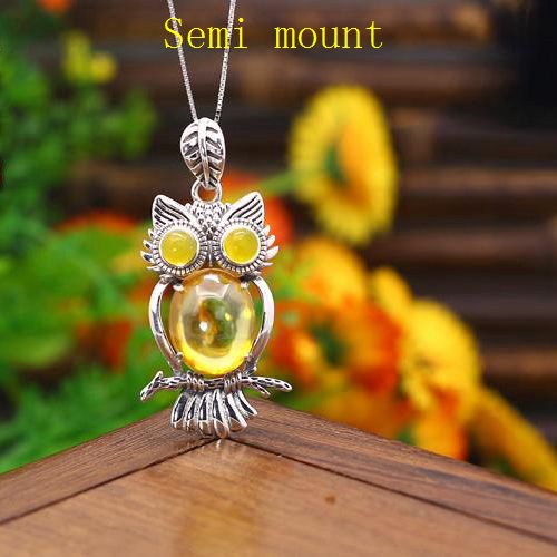 5x5mm Round 13x16mm Oval Cabochon Semi Mount Pendant Sterling Silver 925 Owl Art Nouveau Antique Vintage