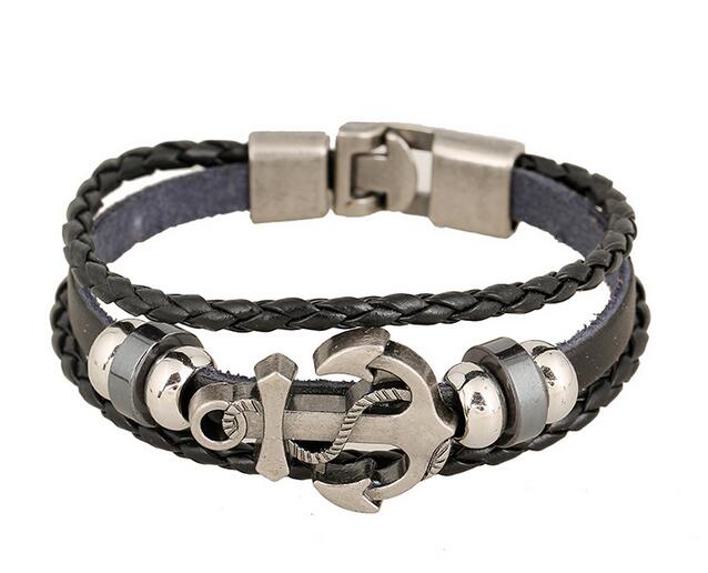 Punk new leather bracelet factory direct alloy anchor anchor leather bracelet