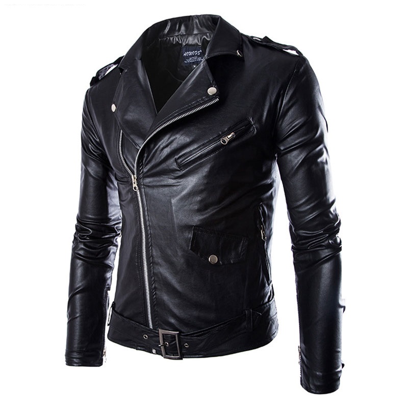 Wholesale- Men&#039;s Locomotive Leather Jackets Fashion Brand Coat Biker Jacket men Homme Jaqueta Couro Masculina PU Leather Mens Punk Veste от DHgate WW