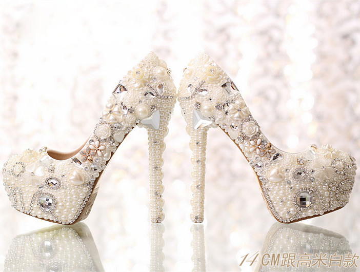 Hot Sale Pearls Wedding Shoes For Bride Crystals High Heels Rhinestone Platform Pumps Bridal Shoes Round Toe от DHgate WW