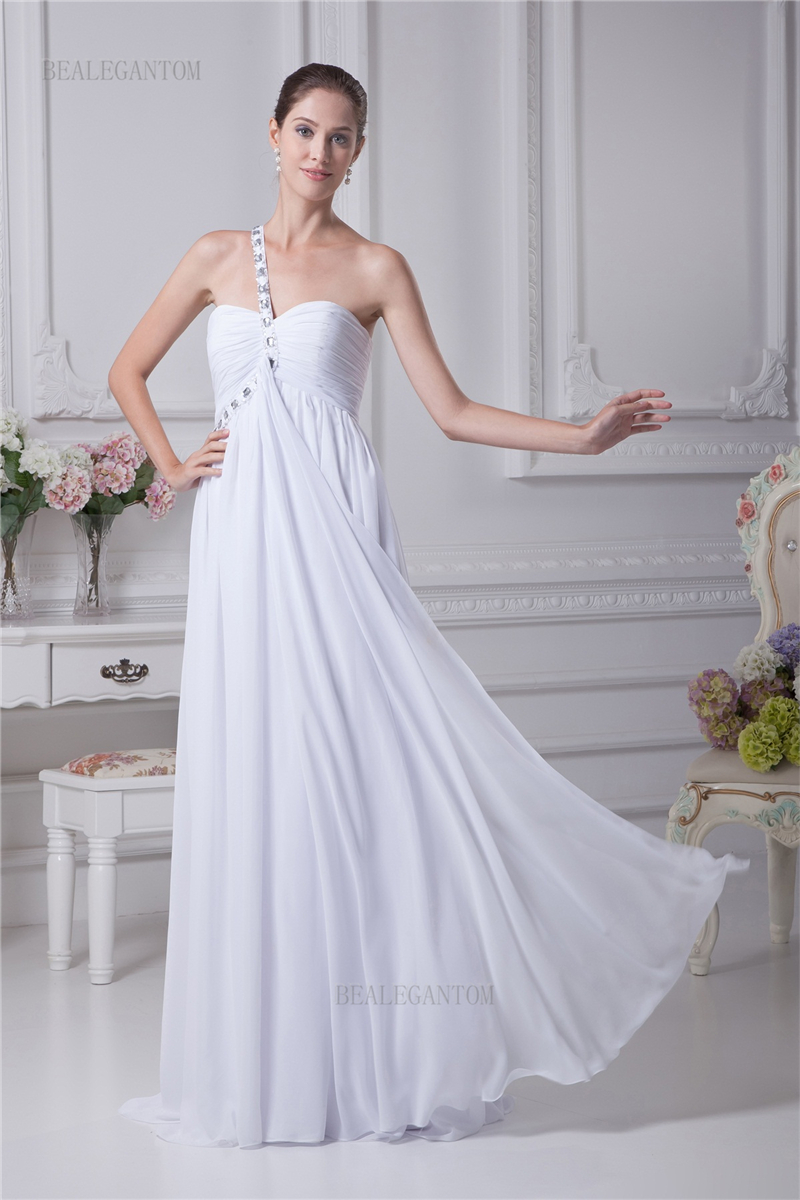 new elegant real photo one shoulder chiffon wedding dresses aline bow plus size wedding party bridal gowns bm38