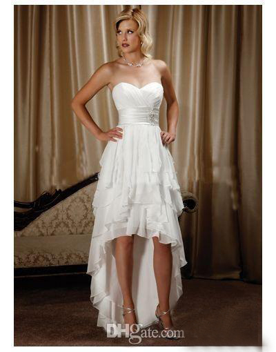 Hot Sale 2016 Short Front Long Back Chiffon Country Western Wedding Dresses Cheap Ruffles Tiered High Low Beach Bridal Gown Custom EN1201