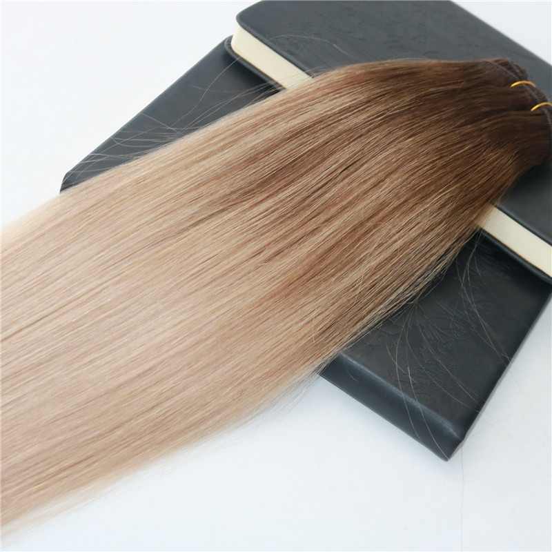 Factory wholesale Omber Hair Extensions Color #4 Fading to 18 Highlights Remy Human Hair Weft Slik Straight Weave Extensions 100g