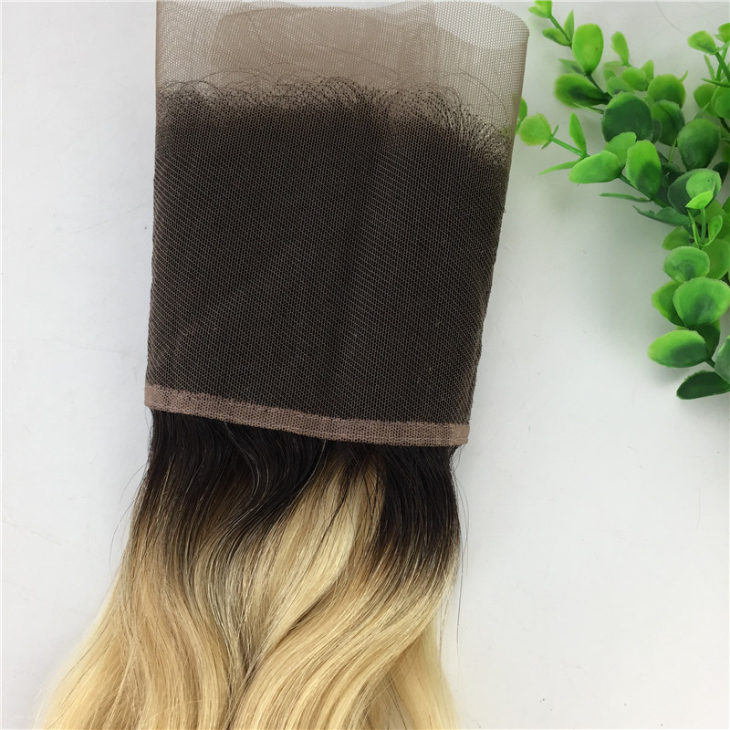 13x4 Brazilian Lace Frontal Closure Ombre 1b 613 Blonde Human Virgin Hair Straight Body Wave Bleached Knots Free Part