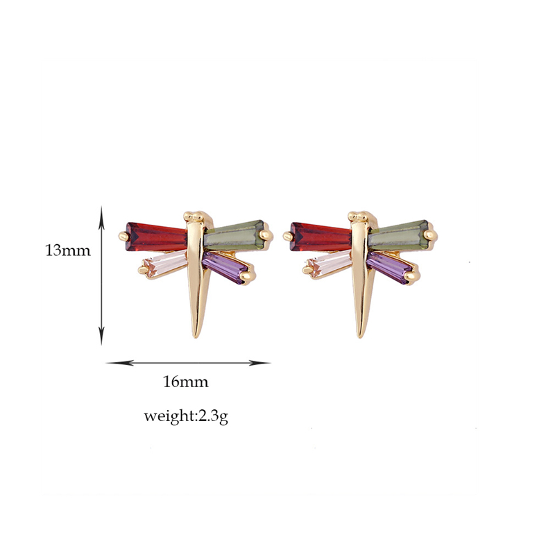 Hot Sale 18K Yellow Gold Plated New Tiny Cute Dragonfly Earrings Stud for Girls Women Hot Gift