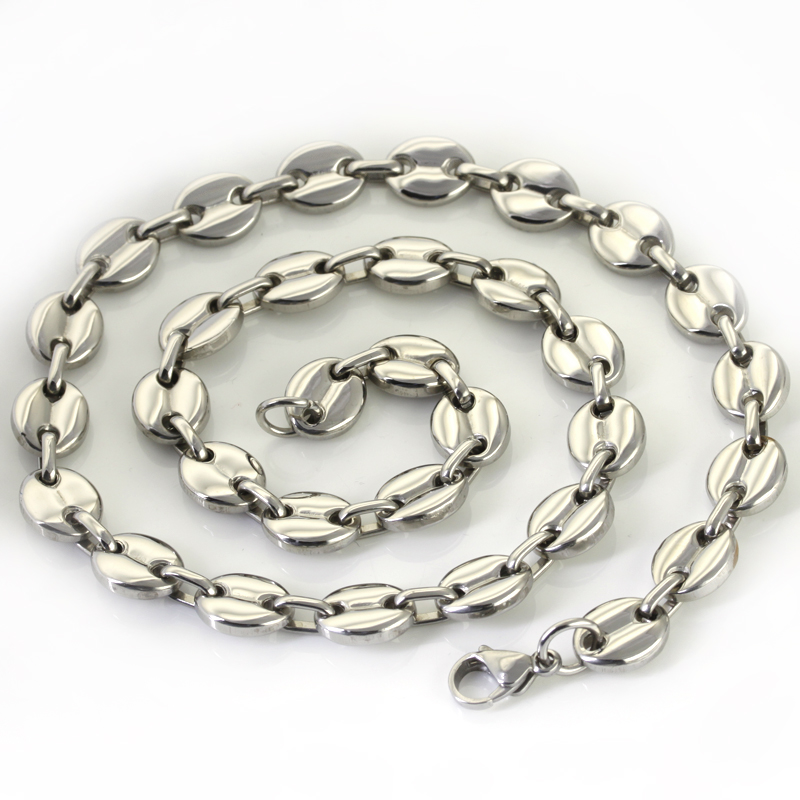 free ship 18''-32'' choose the lenght stainless steel silver coffee beans necklace chain 9mm wide shiny for Women MEN jewelry
free ship 18''-32'' choose the lenght stainless steel silver coffee beans necklace chain 9mm wide shiny for Women MEN jewelry