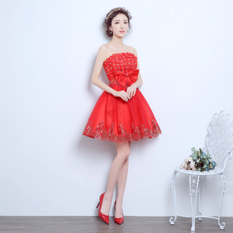 Brand New Evening Dresses with Bow Elegant Girls Women Bride Gown Fashion Red Short Ball Prom Party Homecoming Graduation Formal Dress