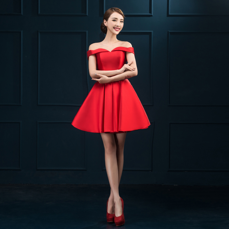 2017 New Evening Dresses Elegant Off the Shoulder Bride Gown Short Red/Blue Girls Women Ball Prom Party Homecoming/Graduation Formal Dress
