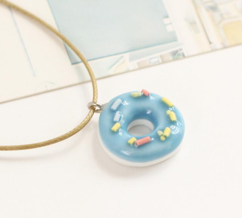 Good A++ Donut small fresh girlfriend necklace cartoon clavicle chain simple jewelry ceramic WFN500 (with chain) mix order 20 pieces a lot