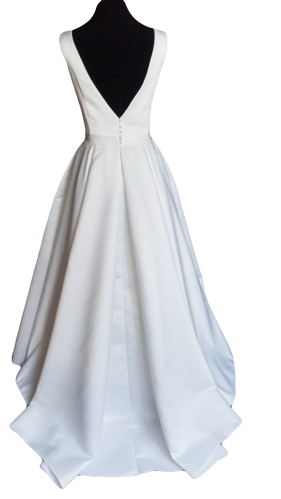 Modern Simple Satin Wedding Dress with Open Back Court Train Ruffled Scoop Neck High Quality Custom Made White Bridal Gowns China