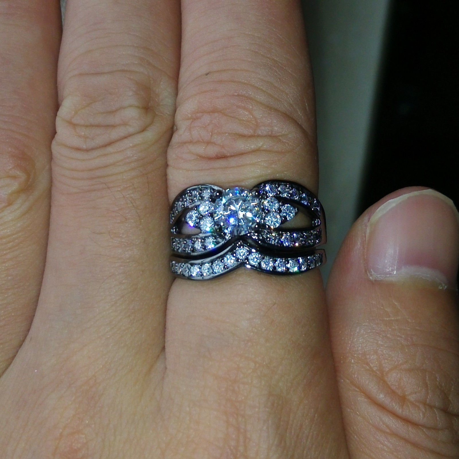 Size 5-11 Wholesale Luxury Jewelry 10KT Black Gold Filled White Topaz Roud Cut CZ Diamond Gemstones Weddiing Women Bridal Couple Ring Set
