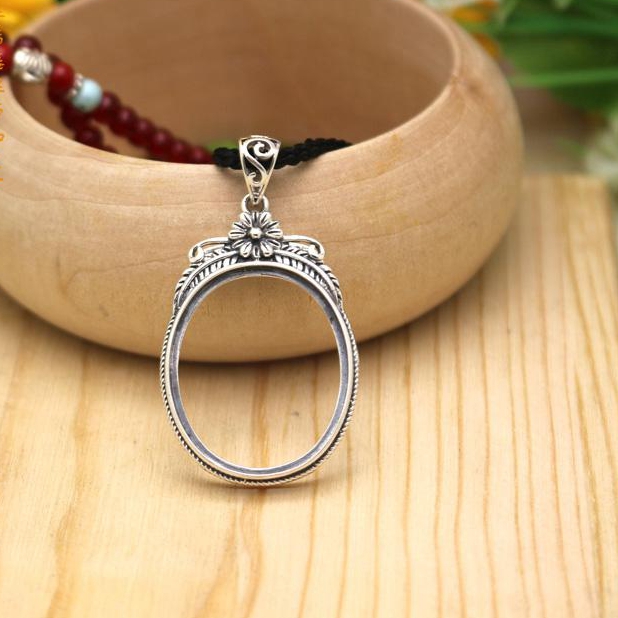 925 Sterling Silver Art Nouveau 22X26mm Oval Cabochon Semi Mount Party Pendant Fine Silver Women Flower Jewelry Setting