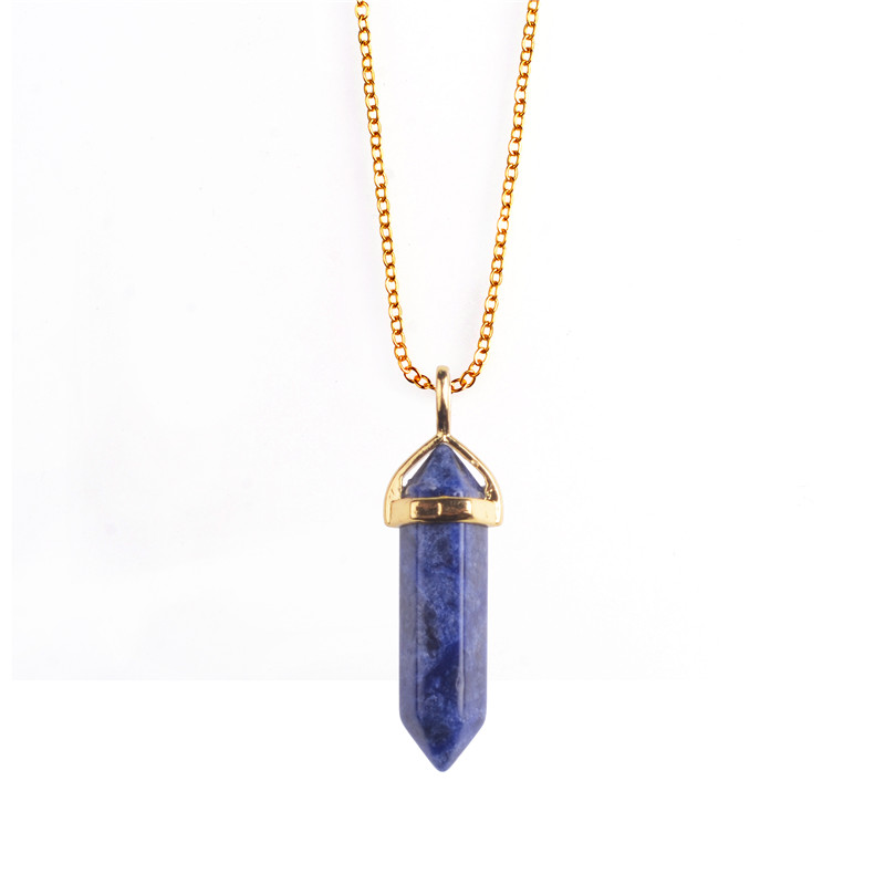 2017 Hexagonal column Natural Stone Healing Point Pendant Necklaces Amethyst Crystal Quartz Stone Necklace Women Gem stone