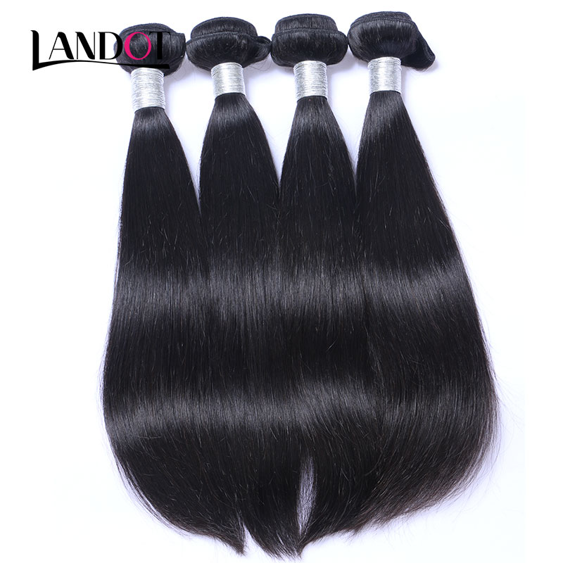 8A Brazilian Virgin Human Hair Weave 4 Bundles with Lace Closure Malaysian Peruvian Indian Cambodian Mongolian Straight Remy Hair Extensions
