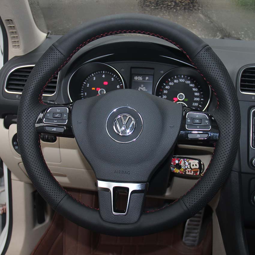 Case for Volkswagen VW Touran CC Golf 6 Passat Tiguan Lavida Genuine leather DIY Hand sewing wheel cover Car styling Steering wheel covers