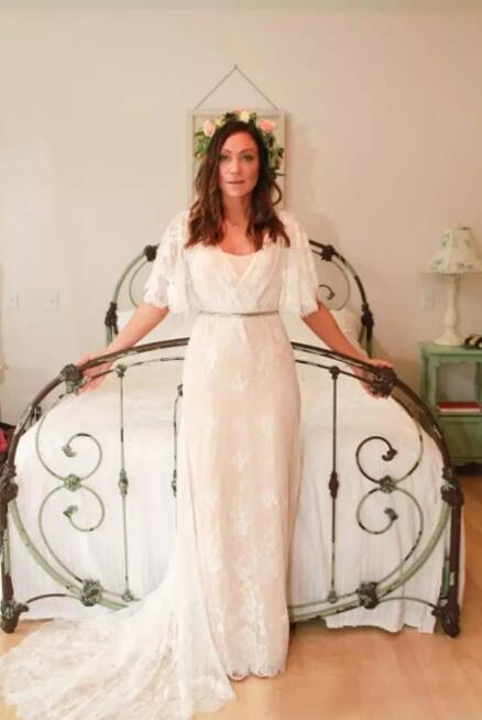 Romantic 2017 Ivory Lace Loose Half Sleeves Bohemian Wedding Dresses Sexy Backless Country Bridal Gowns Custom Made Plus Size EN8054