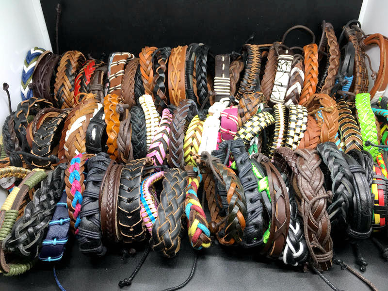 Whole 50pcs Lots Mix Style Mens Womens Fashion Vintage Leather Bracelet Cuff Wristband Jewelry Gift Bracelet