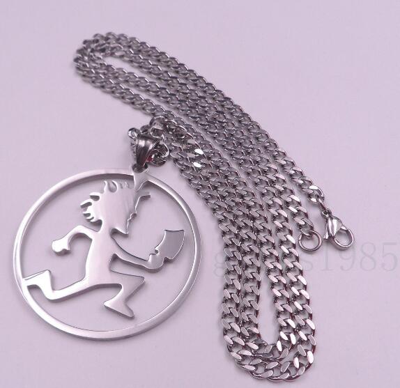 Free ship silver ICP Jewelry Punk Stainless Steel Round circle Hatchetman Juggalette Pendant with 5mm 24 inch curb chain Necklace