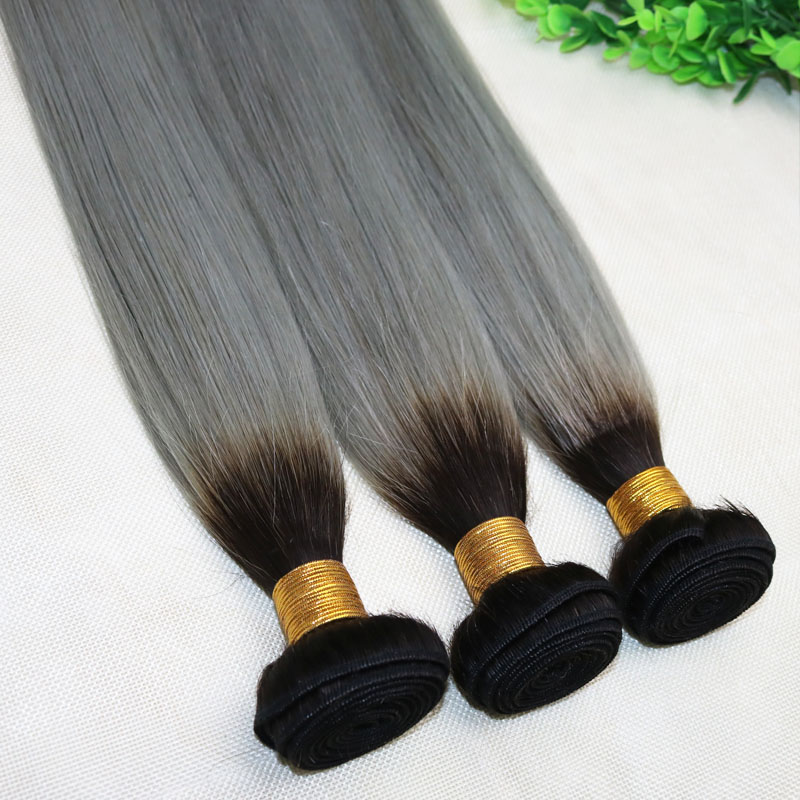 Ombre Grey Human Hair Weave Straight Brazilian Viegin Hair Bundles Two Tone Color Gray Hair Bundles Top Quality Best Seller