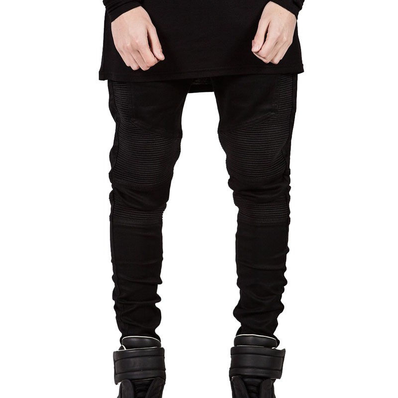 Wholesale-Mens Skinny Biker Jeans Men 2016 Hi-Street Ripped Rider Denim Jeans Motorcycle Runway Slim Fit Washed Moto Denim Pants Joggers