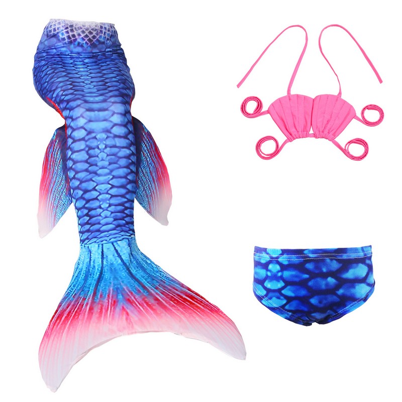 Cute 4pcs Set Baby Girls Swimming Mermaid Costume Outfit Bikini Swimwear with Mermaid Tail and Monofin Cosplay Clothing Holiday Swimsuit