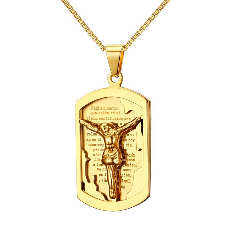 Jesus Necklace Pendant Spanish Bible Gold Plated Stainless Steel Men Jewelry PN-655