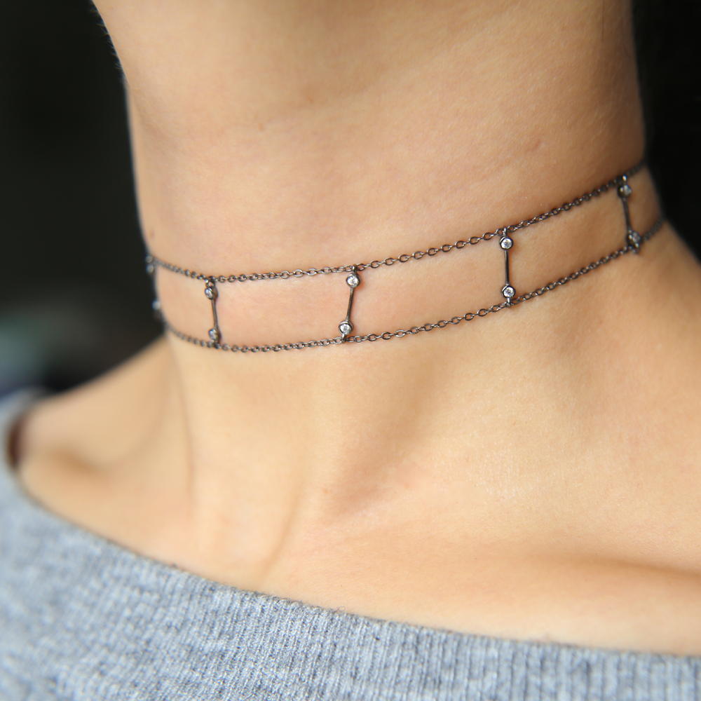 100 925 sterling silver short chain chocker double chain link bar 18k gold plated elegant choker necklace