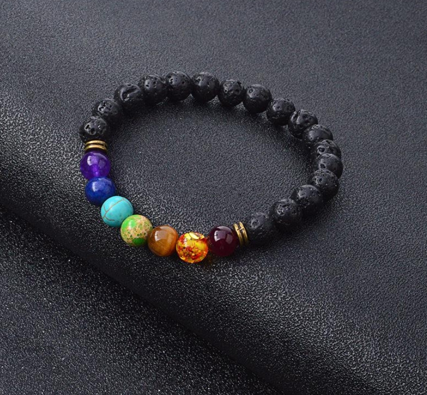 New Natural Black Lava Stone Bracelets 7 Reiki Chakra Healing Balance Beads Bracelet for Men Women Stretch Yoga Jewelry
