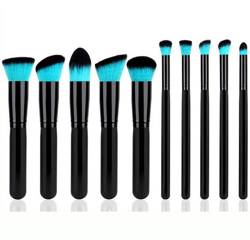 Kabuki Makeup Brushes 10pcs Professional Cosmetic Brush Kit Nylon Hair Wood Handle Eyeshadow Foundation Tools Free Shipping ZA2026