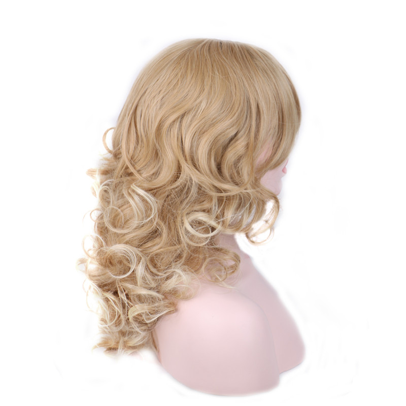 WoodFestival Long wavy Blonde wig Women Fashion curly synthetic hair wigs with bangs ladies heat resistant fiber Halloween Party