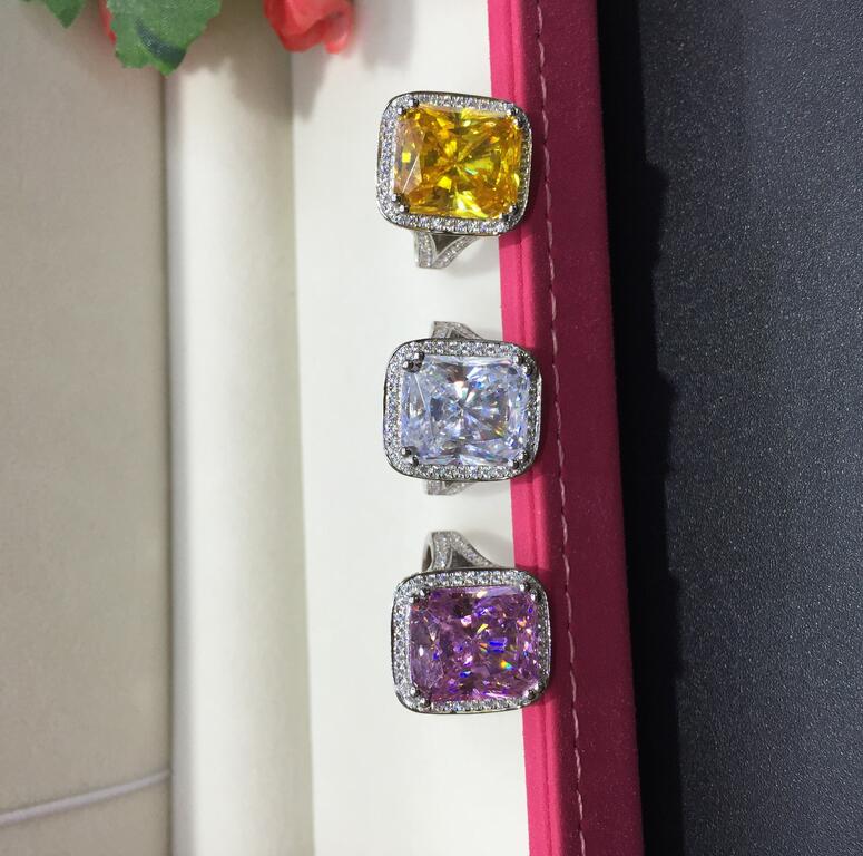 Stunning 2017 Top Sell Jewelry Princess Cut 14KT White Gold Filled 10CT Topaz Gemstones 192pcs CZ Dia Wedding Women Band Ring Set