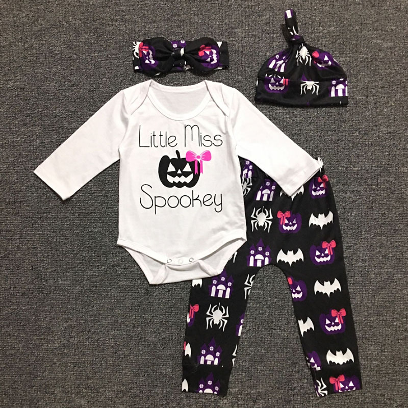 Children Halloween outfits sets infant baby girl little pumpkin letter print romper+long pants+hat+headband 4pcs suits Kids Clothing, As photo
Children Halloween outfits sets infant baby girl little pumpkin letter print romper+long pants+hat+headband 4pcs suits Kids Clothing, As photo