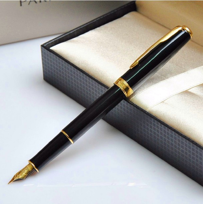 

2pc gift Parker Sonnet Black With Golden Trim M Nib Fountain Pen Crayons Pen