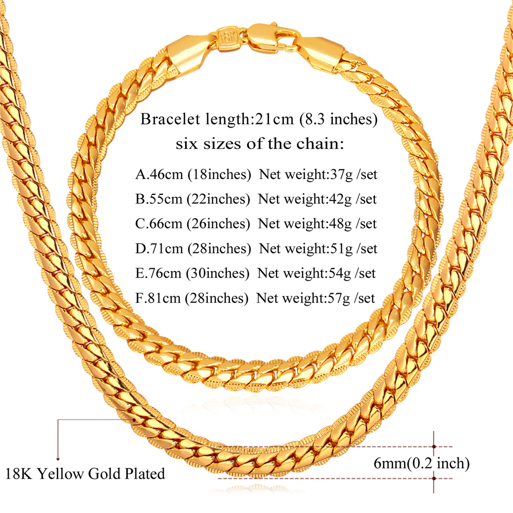 18quot32quot Men Gold Chain 18K Real Gold Plated Wheat Chain Necklace Bracelet Hip Hop Jewelry Set
