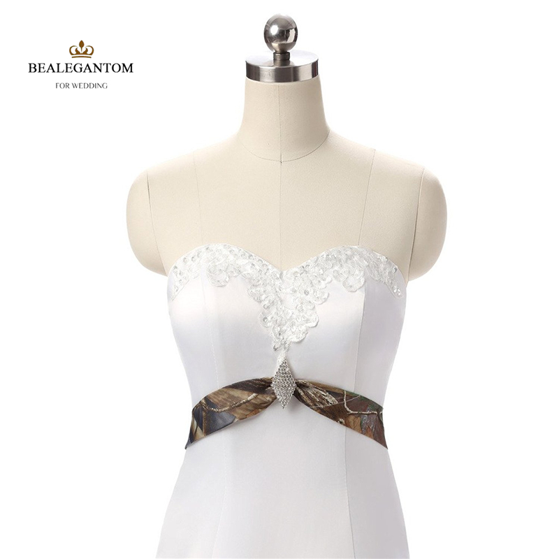 camo appliques beaded ball gown long camouflage wedding dresses satin lace up wedding party dress bridal gowns