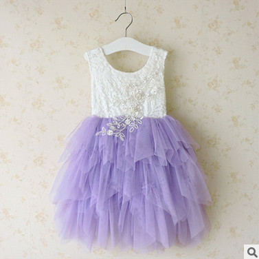 

Girls tulle TUTU dress fashion girl rhinestone applique party dresses summer kids lace knee length princess clothing T4708, Purple