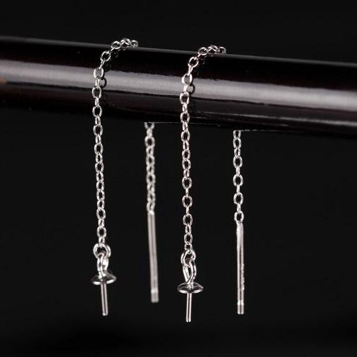 Real Fine Silver 925 Sterling Silver Chandelier Stud Earrings 8mm Pearl or Round Bead Semi Mount